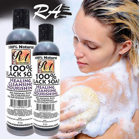 RA COSMETICS 100% African Liquid Natural Black Soap, 8 oz