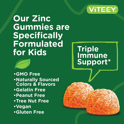 Zinc for Kids Gummies 10mg, with Vitamin C & Echinacea - Immune Support, Chewable Orange Flavor