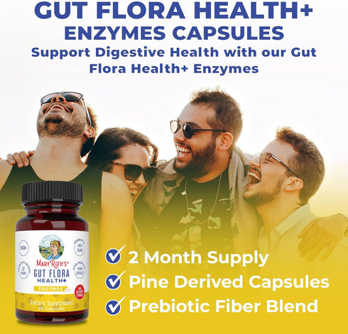 MaryRuth Organics Gut Flora Health+ Enzymes, 60 Capsules for Digestive Support & Healthy Gut Biome