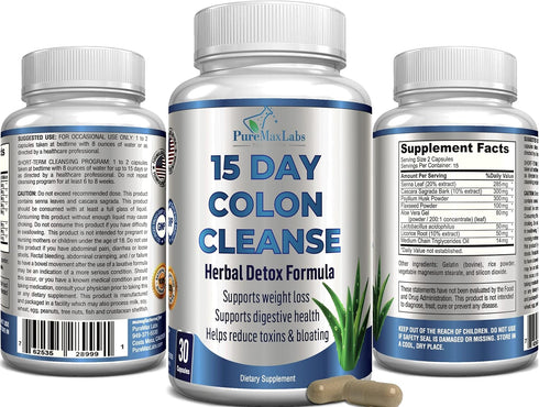 15 Day Colon Cleanse and Detox, Herbal Detox Formula for Weight Loss, Constipation Relief - Natural Safe Colon Cleanser