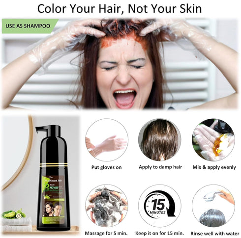 No-Stain Hair Dye Shampoo for Men & Women, Natural Ingredients, Ammonia & Parabens-Free, 200 mL (Dark Brown)