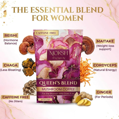 Moksh Premium 2000mg Immune 30 Mushroom Coffee Instant Mushroom Coffee for Women with Reishi, Maitake, Chaga