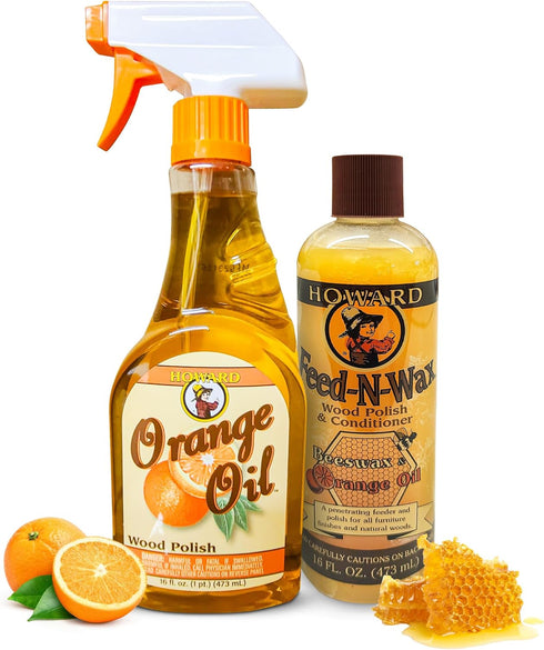 Howard Feed N Wax Wood Polish & Conditioner, Orange Oil Wood Polish, Cleaner for Furniture & Teak