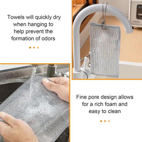 Dishcloth Pot Scrubber, Non Scratch Metal Wire Dishwashing Rags for Wet and Dry, Reusable Cleaning Pads for Kitchen