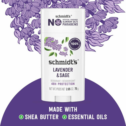 Schmidt's Aluminum-Free Vegan Deodorant: Lavender & Sage, 2 Count, Natural Ingredients, 2.65 oz