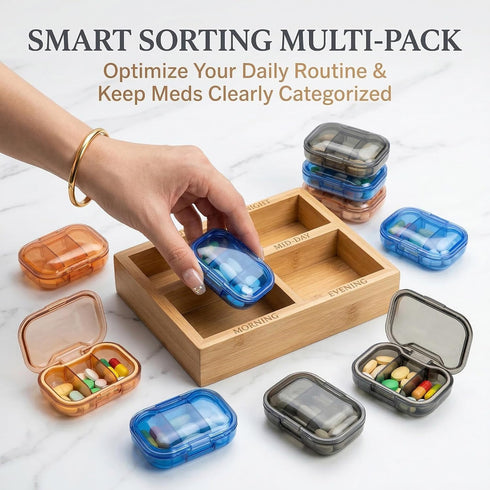 JedJadr 3 Pack 3 Compartment Small Pill Box, Portable Pill Case for Purse and Pocket, Moisture Proof Travel Pill
