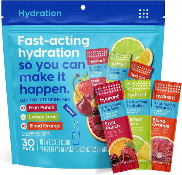 Hydrant - Hydration Powder Variety Pack, 30 Individual Instant Electrolyte Rehydration Packets