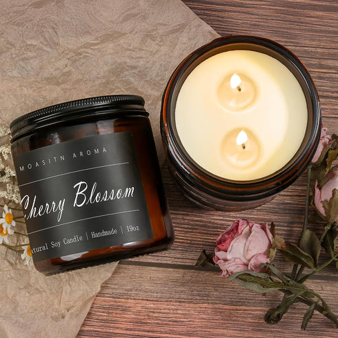 Home|19oz 100h Candle|2 MOASITN Cherry Blossom Large Heavenly Scented Candles for Long Lasting Clean Burn|Natural Soy