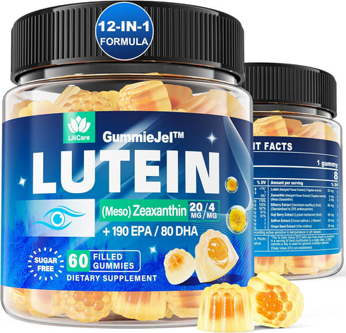 Sugar Free Lutein 20mg & Zeaxanthin Eye Supplement with EPA 190mg & DHA 80mg, Gummies with Selenium & Zinc