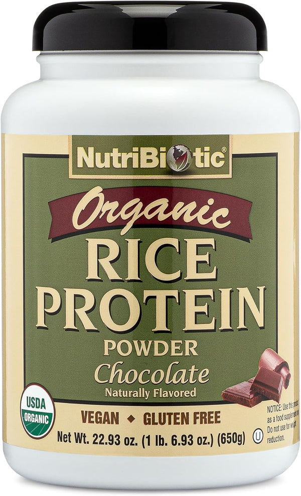 NutriBiotic Certified Organic Rice Protein Chocolate, 22.9 Oz - Low Carbohydrate Vegan Protein Powder