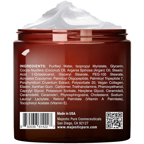 MAJESTIC PURE Whipped Argan Oil Moisturizer Face Cream, 8oz - Hydrates Dry and Oily Skin with Vitamin E, A, Collagen &