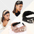 Ivyu Knotted Pearl Headbands, Fashion Hair Accessories for Women, No Slip Cute Top Knot Gift for Girls, Black Pink Gold