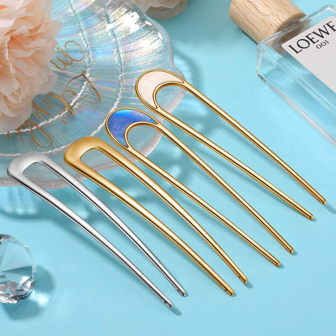 WILLBOND 8 Pieces French Hair Pin, Metal U Shaped Pins, 4 Inch Chignon Sticks for Women