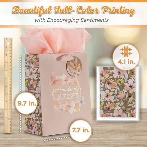 Christian Art Gifts Gift Bag/Tissue Paper Set Abundantly Blessed Bible Verse, Pink Butterfly, Medium Deuteronomy 7:13