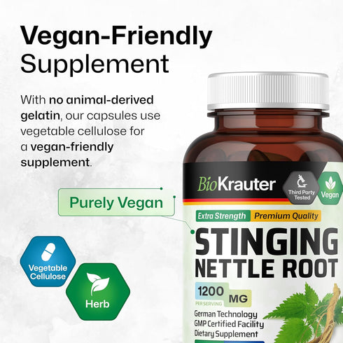 BIO KRAUTER Stinging Nettle Capsules 1200 mg - 100% Natural Urinary Tract Support Caps