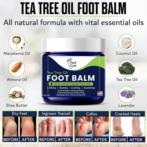 Tea Tree Oil Balm – Moisturizer for Dry Cracked Feet, Hydrates & Soothes Irritated Skin, Made in USA
