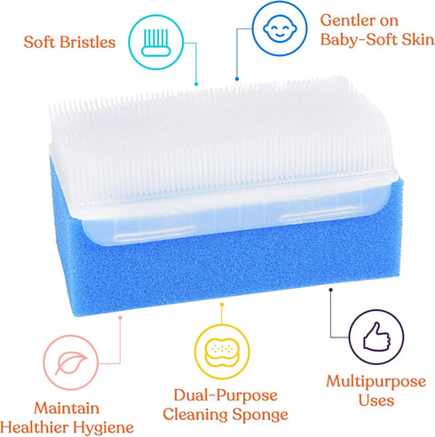 Special Supplies Baby Bath Sponges (6 Pack) - Soft Foam Sensory Scrubber with Cradle Cap Brush for Infant, Toddler Skin