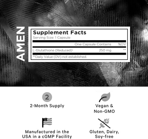 Amen Glutathione-SR+ Advanced Sustained-Release Supplement, 2-Month Supply, Reduced L-Glutathione, 60 Capsules