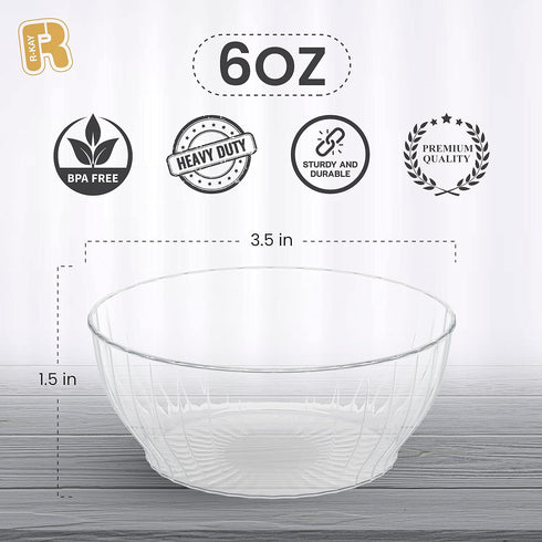R-kay 6 Oz Clear Plastic Bowls, 50 Pack Disposable Heavy Duty Bowls for Ice Cream, Dessert, Salsa, Party