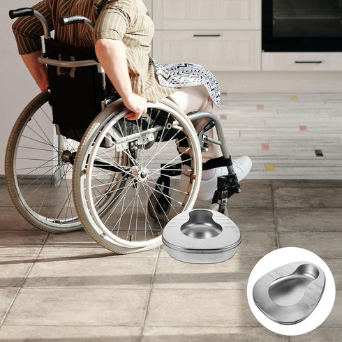 VICASKY Stainless Steel Bed Pan for Elderly Adults Portable Bedpan for Bedridden Patients with Handle Nursing Potty