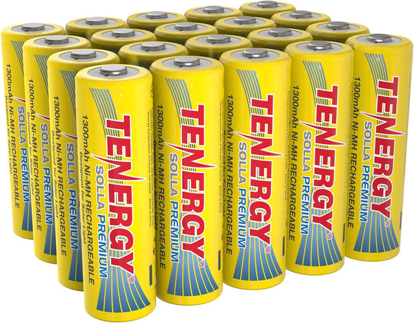 Tenergy Solla Premium Rechargeable NiMH AA Battery, 1300mAh Solar Batteries for Solar Garden