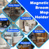 Strong Magnetic Mop Broom Holder - Heavy Duty Hanger with 4 Hooks for Organizing Cleaning Tools in Garage or Kitchen