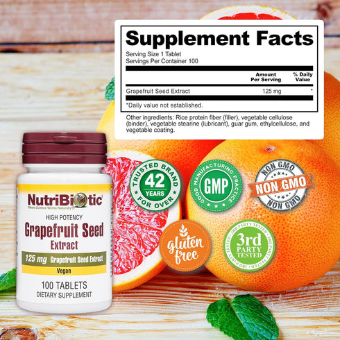 NutriBiotic Grapefruit Seed Extract Tablets, 125mg, 100 Count | Premium Grade GSE with Bioflavonoids | Potent Immune &