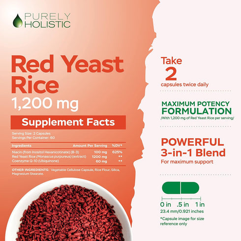 Red Yeast Rice 1200mg with CoQ10 Supplement & Flush Free Niacin 120 Extra Strength Vegetarian Capsules – Healthy Heart