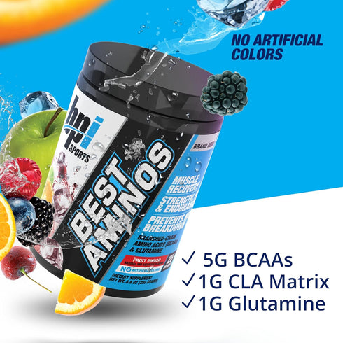 BPI Sports Best Aminos - BCAA Powder Post Workout & Glutamine Recovery Drink, Fruit Punch - 25 Servings