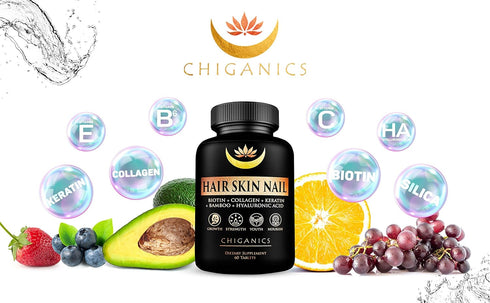 10X Potent Hair Skin and Nail Growth Vitamins with Keratin + Collagen + Silica for Vibrant Hair, Extra Strength Biotin