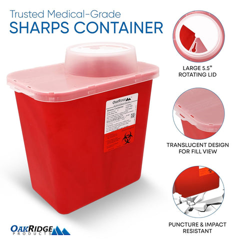 Oakridge Products Large 2 Gallon Sharps Container - Home Use and Professional Biohazard Needle Disposal