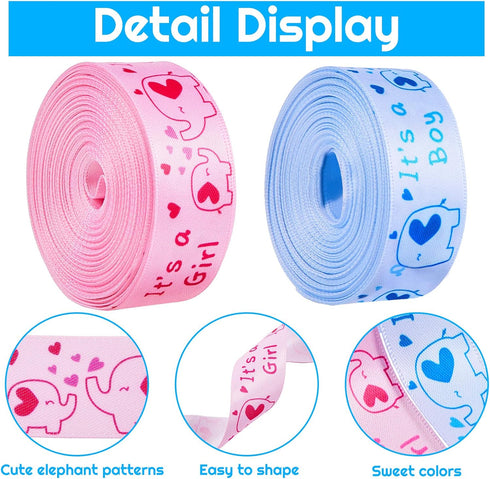 2 Rolls/20 Yards Elephant Satin Ribbon, Baby Shower Theme, Birthday Theme Wrapping Ribbons for DIY