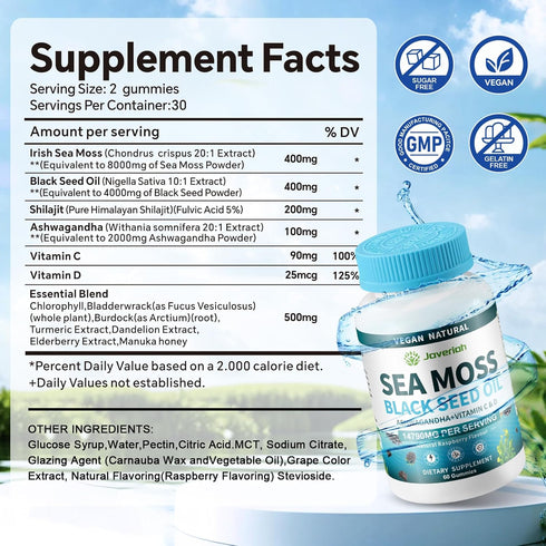 Gummies Immune 13 1 60 Gummies Vegan Ashwagandha Sea Moss - Black Seed Oil, Vitamin C&D for Support, Digestive