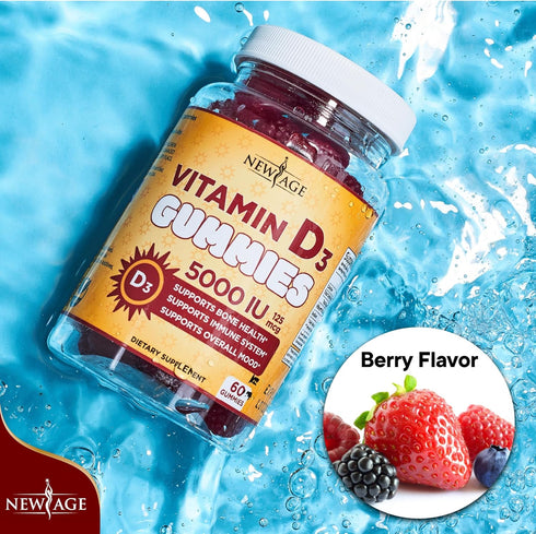 NEW AGE Immune Defense Combo - 2 Pack - Vitamin D3 Gummies 5000 IU 125mcg & High Potency Zinc Gummies, 120 Count