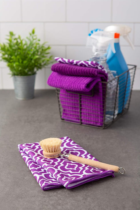 DII Cleaning Collection Multi-Purpose Microfiber Dishtowel Set, Eggplant Lattice