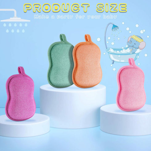 Tatuo 4 Pieces Baby Bath Sponge, Soft and Absorbent Cotton Loofah for Kids Babies (Red, Purple, Green, Orange)
