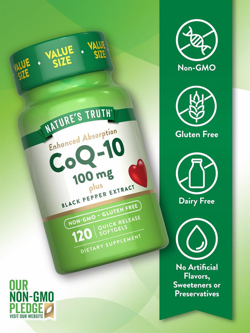 Nature's Truth CoQ10 100mg, 120 Softgels, High Absorption Coenzyme Supplement with Black Pepper Extract