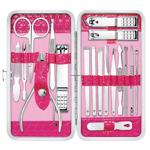 Nail Care Kit Manicure Grooming Set with Travel Case, Yougai 18 Piece (Pink)