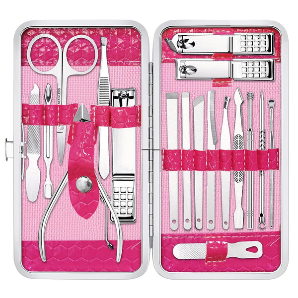 Nail Care Kit Manicure Grooming Set with Travel Case, Yougai 18 Piece (Pink)