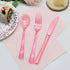 Plastic Utensils Set - 150 Pack Pink Silverware - 50 Forks, 50 Knives, 50 Spoons for Birthday, Wedding, Baby Shower