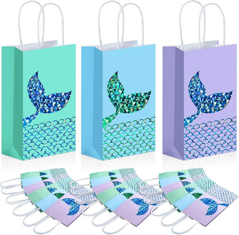 Zonon Mermaid Treats Goodie Candy Bags Set, Princess Theme Party Gift Paper Bags for Birthday Pool Party Favors (18 Pcs)