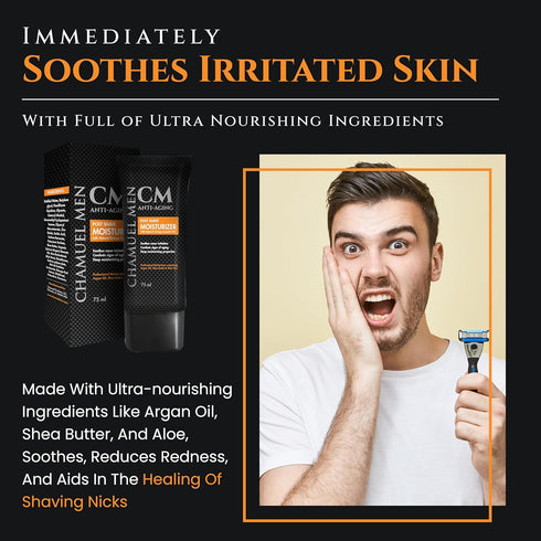 Men Anti Aging Daily Aftershave, All Natural Face Cream with Argan, Shea & Aloe, 2.6 oz