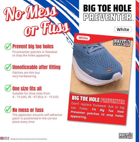 Trainer Armour Big Toe Hole Preventer, self-Adhesive Patches with a Clever applicator - Shoe Toe Hole Area Repair Patch