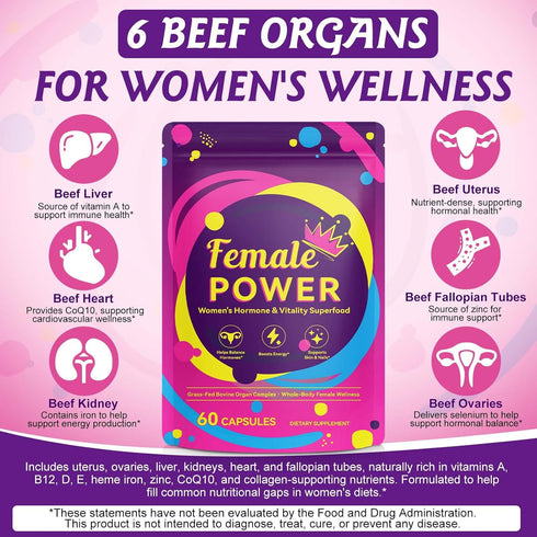 Vortexonix Care-60 Beef Organ Supplement for Women, Natural Grass Fed Beef Liver Capsules, Hormone Balance for Women