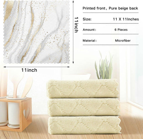 Kitchen Dish Cloths for Washing Dishes, 6 Pack Gold Marble White Reusable Cleaning Cloths Dish Towels