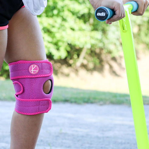 KARM Kids Knee Brace - Adjustable Compression Support for Osgood Schlatter, Pain, Sports, Meniscus Tear, Pink