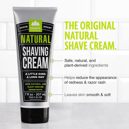 Pacific Shaving Company Natural Shaving Cream - Shea Butter + Vitamin E for Hydrated Sensitive Skin - 7 Oz
