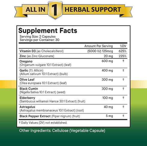 NEW AGE Oregano Oil 6000mg, Garlic Extract 4000mg, Olive Leaf 3000mg with Astragalus - Immune Support Supplement