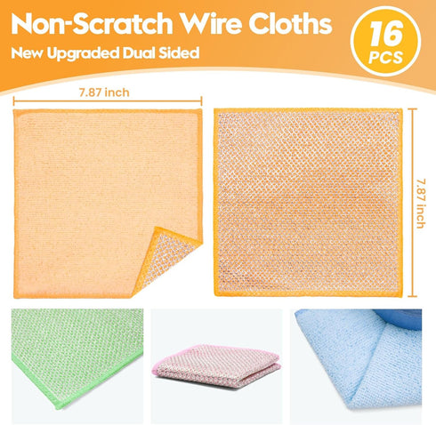 Phafaloop 16 Pcs Multipurpose Wire Dishwashing Rags, Upgraded Dual-Sided Non Scratch Wire Dishcloth, Reusable Metal