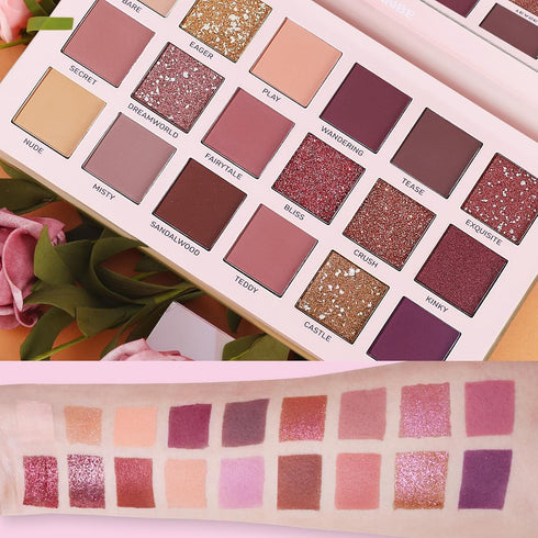 UCANBE Makeup Kit for Women & Teens, 18 Colors Nude Eyeshadow + 7pcs Soft Brushes + Pink Cosmetic Bag Set for Beginners